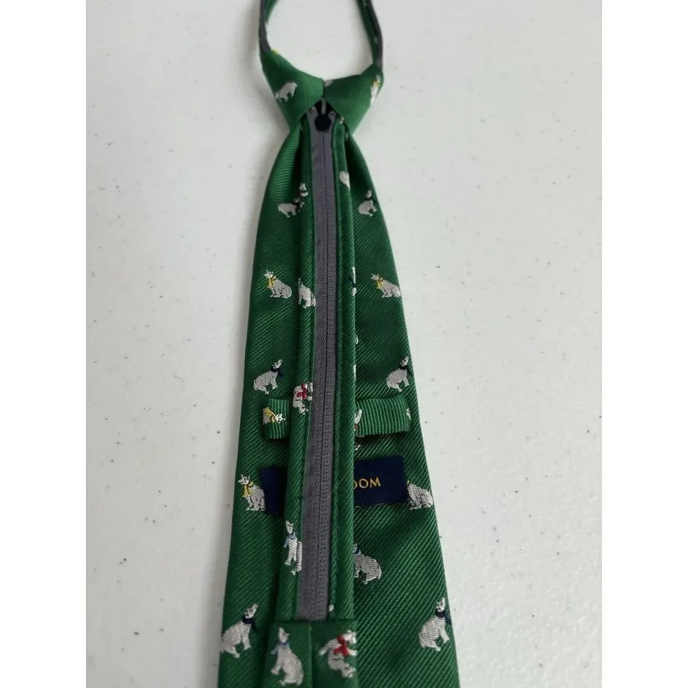 Club Room Boy's 100%‎ Silk Green Polar Bear Zipper Adjustable Necktie